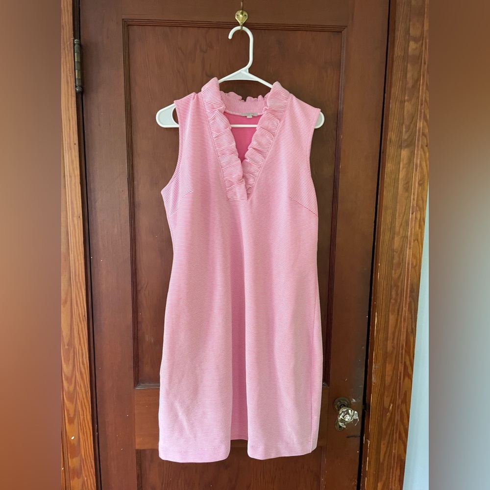TALBOTS PINK WHITE STRIPED SHIFT DRESS SIZE 12